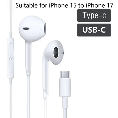 Type C Earbuds Wired Headphones with Mic, Volume Control, Hifi Stereo Audio & Dual Channel Custom Fit, Phone Accessories for Iphone 17/17 Pro/16/15, Samsung S25/S24/S23, Pixel 10/9, Oneplus & USB-C Phones