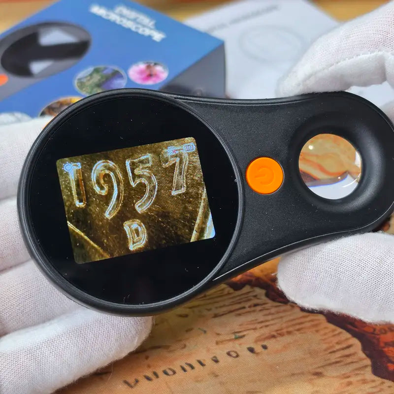 2-In-1 Portable Digital Microscope 500X with 2" IPS Screen, 8 LED Lights & Built-In Optical Magnifying Glass – Handheld Coin Magnifier for Collectors