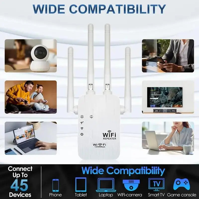 Wifi Range Extender 2026, 4-Antenna 1200Mbps Dual Band (2.4Ghz) Device with Easy Setup, Ethernet Port, 10,000 Sq. Ft Wide Coverage, Advanced Security Protection, Ideal for Home Studios, Remote Workspaces