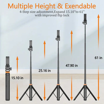 61-In Aluminium Smartphone Selfie Stick with Wireless Remote Ctrl, Upgraded Stable Tripod Stand, Nylon6/6 Phone Holder - Vlogging Equipment for Iphone 17/16/15/14/13 & Cellphones, Travel Use, Manufacturer Warranty,Techvibes