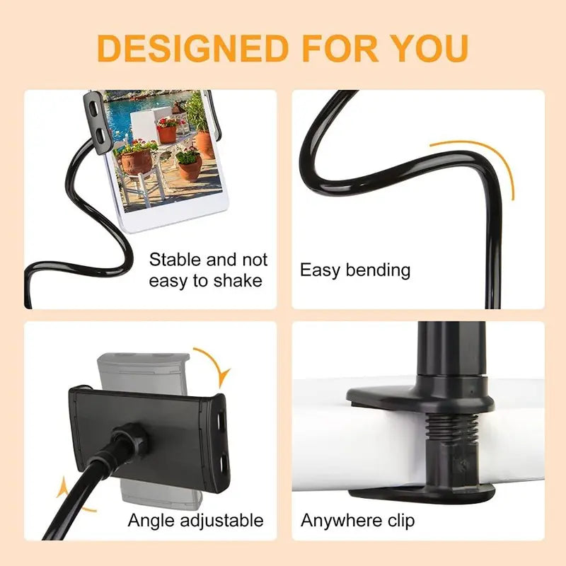 Lazy Phone Stand Arc Clamp Secure for round Pipe Adjustable Flexible Phone Holder for Bed Gooseneck Phone Holde
