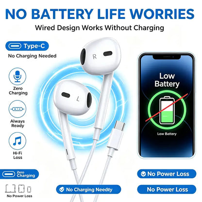 Type C Earbuds Wired Headphones with Mic, Volume Control, Hifi Stereo Audio & Dual Channel Custom Fit, Phone Accessories for Iphone 17/17 Pro/16/15, Samsung S25/S24/S23, Pixel 10/9, Oneplus & USB-C Phones