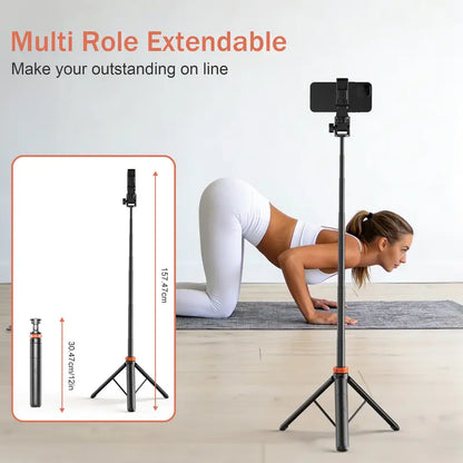61-In Aluminium Smartphone Selfie Stick with Wireless Remote Ctrl, Upgraded Stable Tripod Stand, Nylon6/6 Phone Holder - Vlogging Equipment for Iphone 17/16/15/14/13 & Cellphones, Travel Use, Manufacturer Warranty,Techvibes