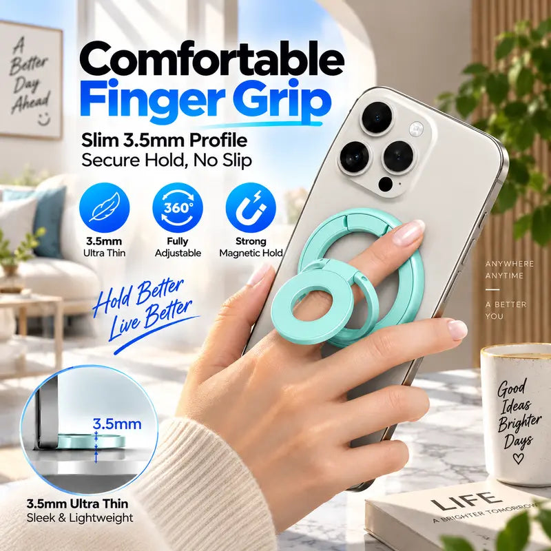 Magnetic Phone Ring Stand, 360° Rotating Foldable Phone Ring Holder, Strong Magnetic Grip Stand, Zinc Alloy Adjustable Finger Ring for Smartphones