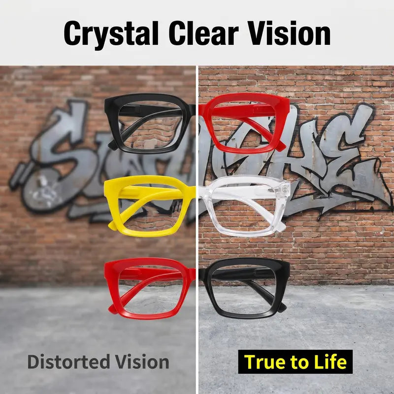 Thick Frame Square Fashion Eyeglasses, HD Clear Non-Prescription Glasses, 5 Vibrant Colors