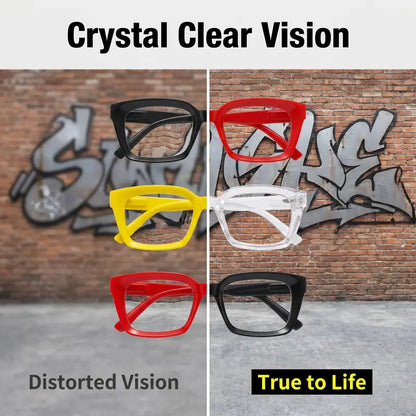 Thick Frame Square Fashion Eyeglasses, HD Clear Non-Prescription Glasses, 5 Vibrant Colors
