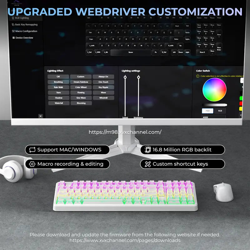 XVX M98 Lumina Full-Size Mechanical Input Keyboard with Number Pad, Tri-Mode (Bt5.0-2.4Ghz-Usb-C) Keys, Pre-Lubed Hot Swappable Switches, Gasket Mount Structure, 8000Mah Battery, ARGB Backlit, Creamy Design, Keyboards for Work & Gaming, for Pcs/Macs,Techv