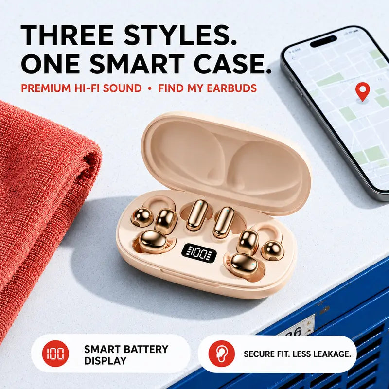 PAXA JC680 3-In-1 Chargeable Bluetooth 6.0 Wireless Earbuds - In-Ear Headphones, Clip-On & Sleep Designs, Smart LED Case, HD Stereo Sound, Comfortable Fit for Sports, Noise Isolation, Android & Ios Compatible, Sports Wireless Earbuds,Techvibes