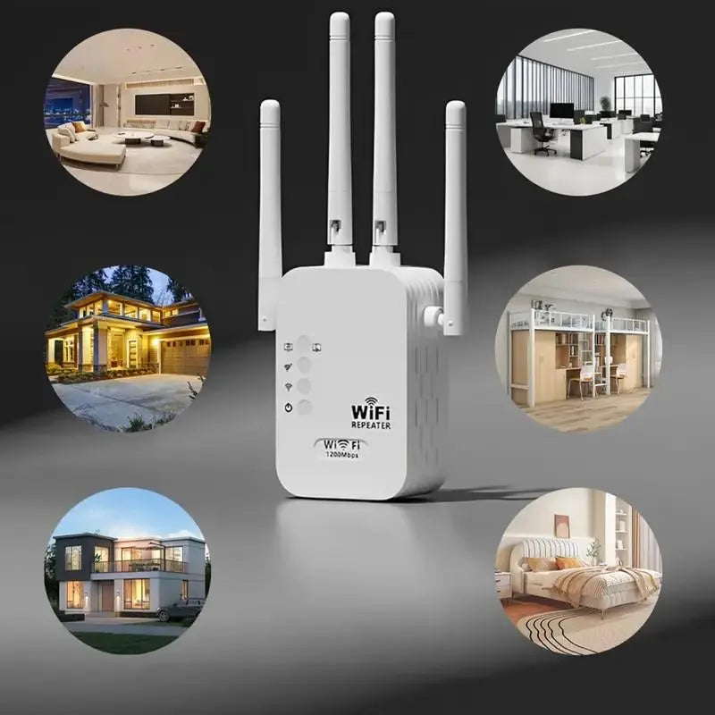 Wifi Range Extender 2026, 4-Antenna 1200Mbps Dual Band (2.4Ghz) Device with Easy Setup, Ethernet Port, 10,000 Sq. Ft Wide Coverage, Advanced Security Protection, Ideal for Home Studios, Remote Workspaces