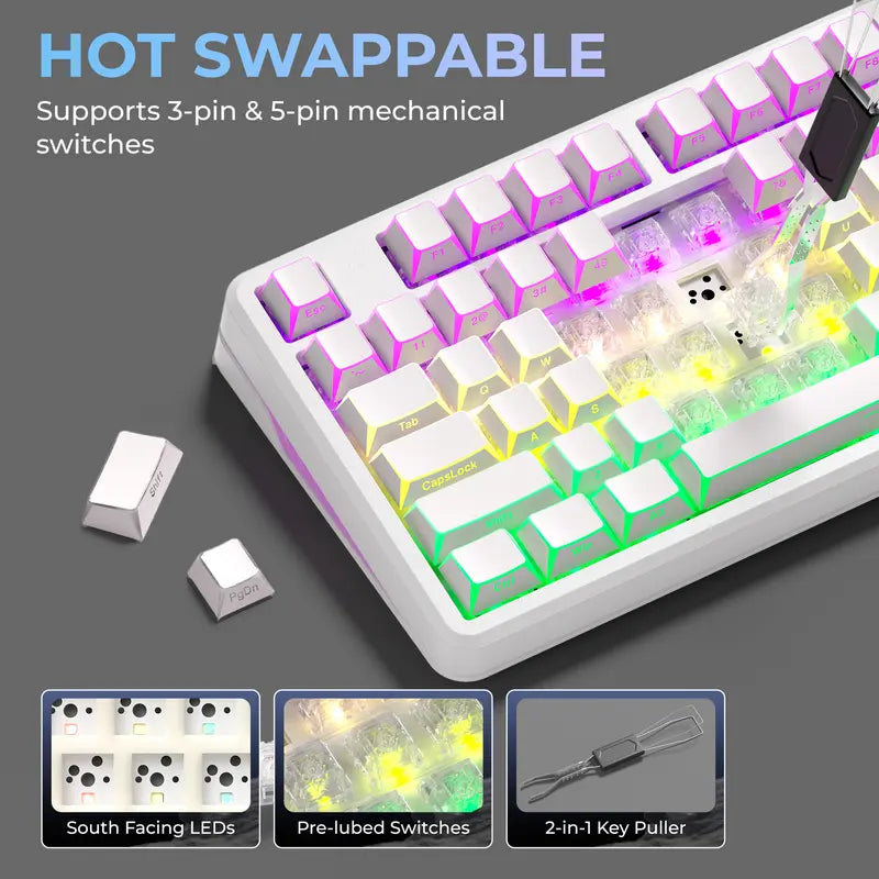 XVX M98 Lumina Full-Size Mechanical Input Keyboard with Number Pad, Tri-Mode (Bt5.0-2.4Ghz-Usb-C) Keys, Pre-Lubed Hot Swappable Switches, Gasket Mount Structure, 8000Mah Battery, ARGB Backlit, Creamy Design, Keyboards for Work & Gaming, for Pcs/Macs,Techv