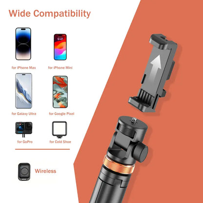 61-In Aluminium Smartphone Selfie Stick with Wireless Remote Ctrl, Upgraded Stable Tripod Stand, Nylon6/6 Phone Holder - Vlogging Equipment for Iphone 17/16/15/14/13 & Cellphones, Travel Use, Manufacturer Warranty,Techvibes