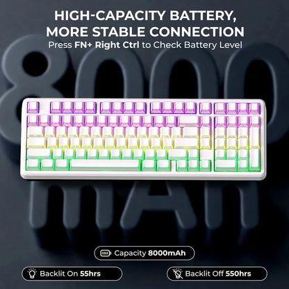 XVX M98 Lumina Full-Size Mechanical Input Keyboard with Number Pad, Tri-Mode (Bt5.0-2.4Ghz-Usb-C) Keys, Pre-Lubed Hot Swappable Switches, Gasket Mount Structure, 8000Mah Battery, ARGB Backlit, Creamy Design, Keyboards for Work & Gaming, for Pcs/Macs,Techv