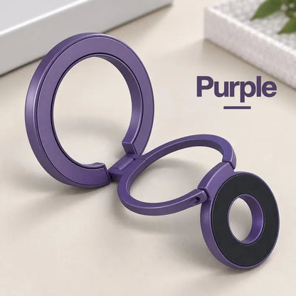 Magnetic Phone Ring Stand, 360° Rotating Foldable Phone Ring Holder, Strong Magnetic Grip Stand, Zinc Alloy Adjustable Finger Ring for Smartphones