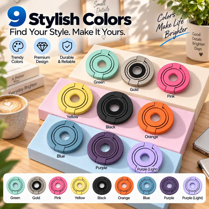 Magnetic Phone Ring Stand, 360° Rotating Foldable Phone Ring Holder, Strong Magnetic Grip Stand, Zinc Alloy Adjustable Finger Ring for Smartphones