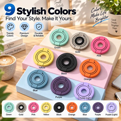 Magnetic Phone Ring Stand, 360° Rotating Foldable Phone Ring Holder, Strong Magnetic Grip Stand, Zinc Alloy Adjustable Finger Ring for Smartphones