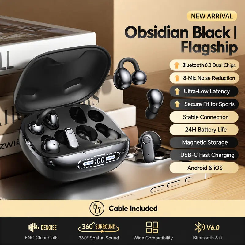 PAXA JC680 3-In-1 Chargeable Bluetooth 6.0 Wireless Earbuds - In-Ear Headphones, Clip-On & Sleep Designs, Smart LED Case, HD Stereo Sound, Comfortable Fit for Sports, Noise Isolation, Android & Ios Compatible, Sports Wireless Earbuds,Techvibes