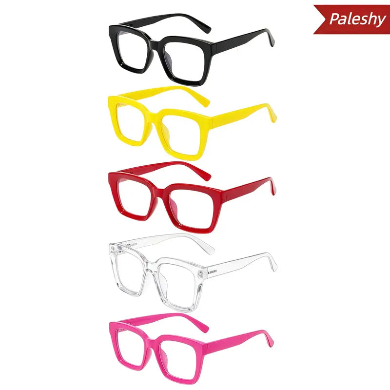 Thick Frame Square Fashion Eyeglasses, HD Clear Non-Prescription Glasses, 5 Vibrant Colors