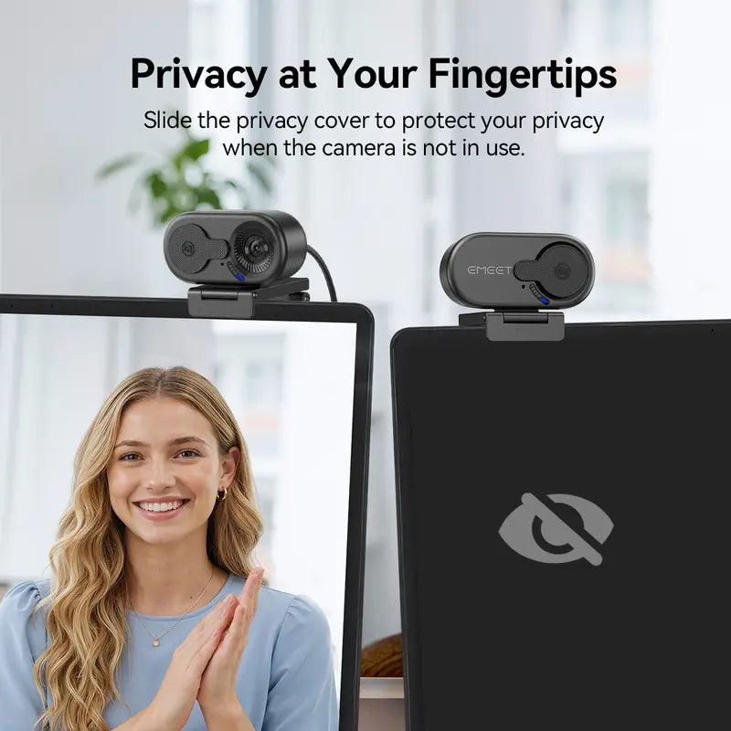 EMEET C100 4K External USB Webcam for PC, Fixed Focus, 66° FOV, Built-In Mic, Privacy Cover, Portable Metal Clip, Computer Camera for Home Office, Online Meetings, Desktop/Laptop USB-A, External Usb Webcams, Tiktokshopbacktoschool, Usb Plug Webcam, Hd