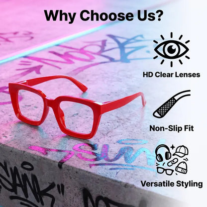 Thick Frame Square Fashion Eyeglasses, HD Clear Non-Prescription Glasses, 5 Vibrant Colors